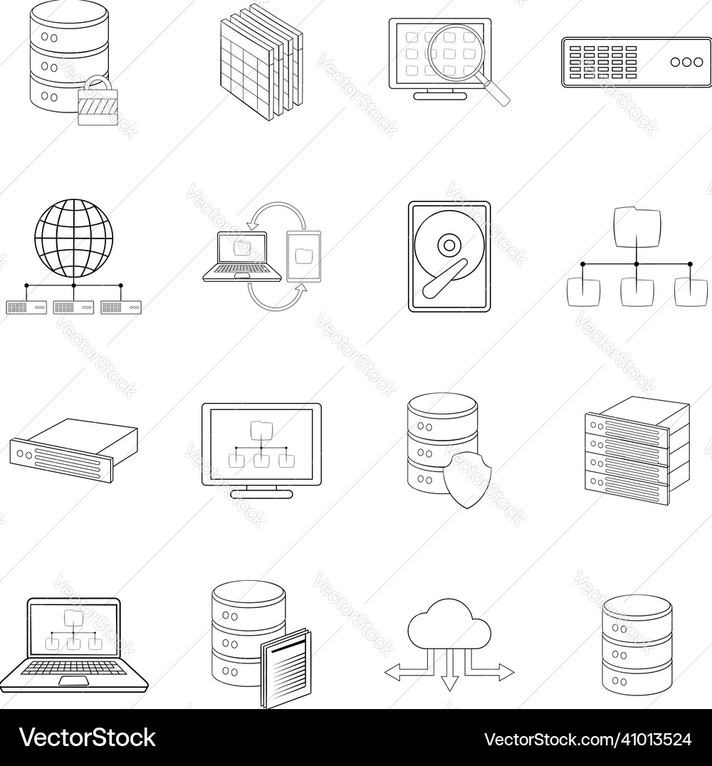 Data base icon set outline Vector Image