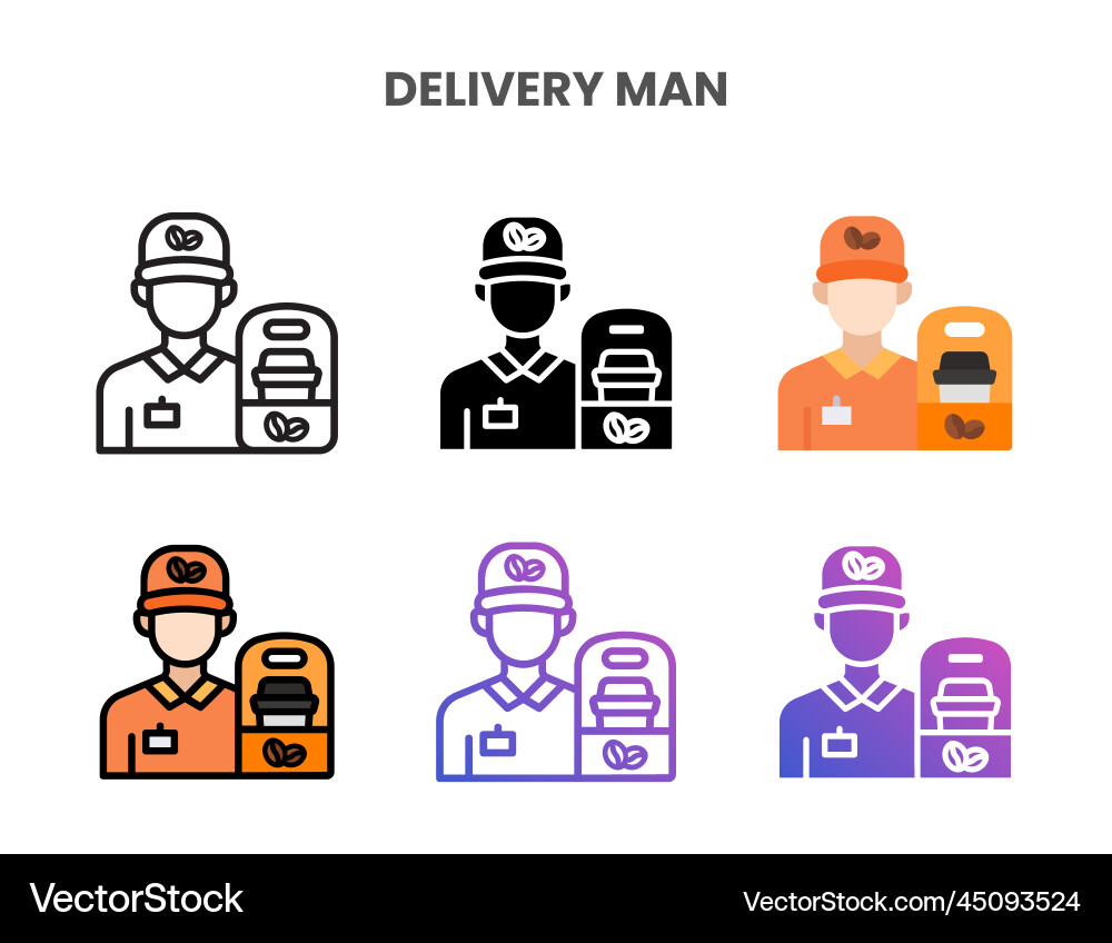 Delivery man icons set with different styles vector image