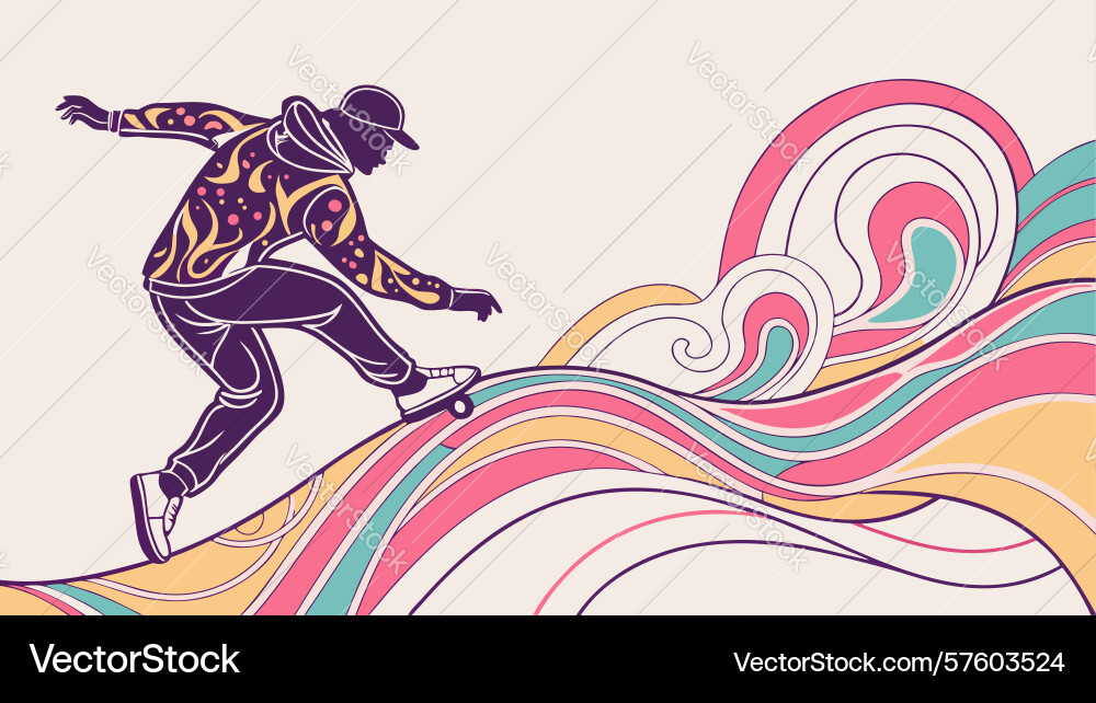 Dynamic runner with abstract wavy path fitness vector image