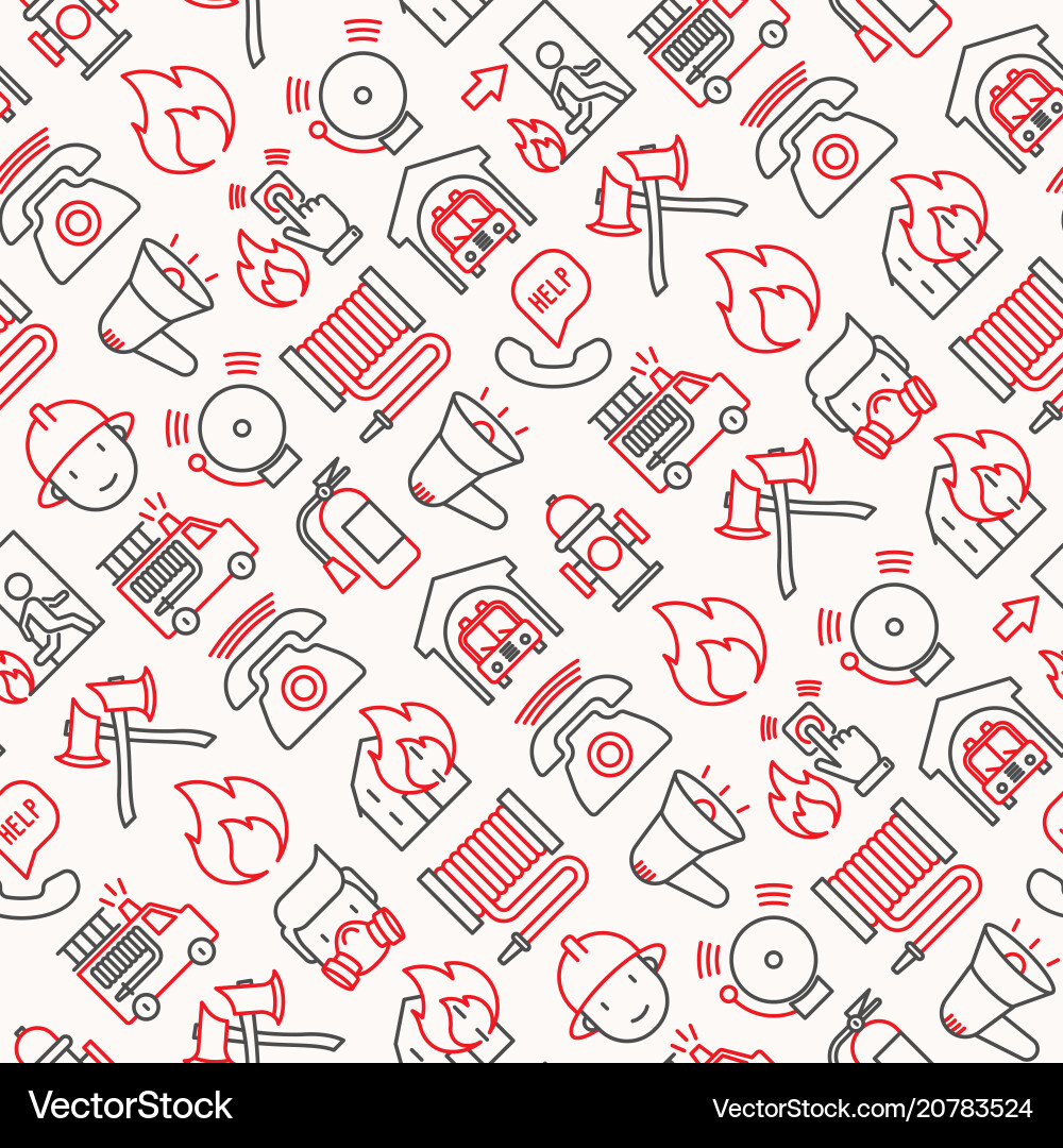 Firefighter Pattern - Thin Line Icons vector image
