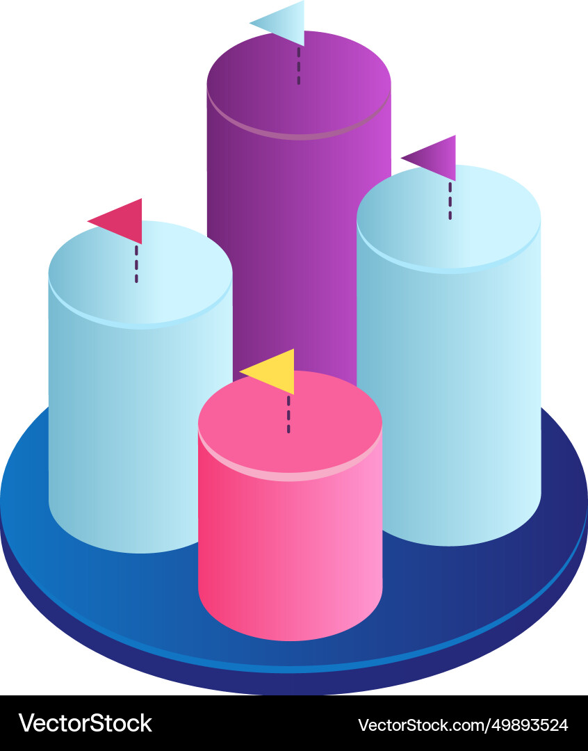 Isometric colorful bar graph with four columns Isometric colorful bar graph with four columns vector image