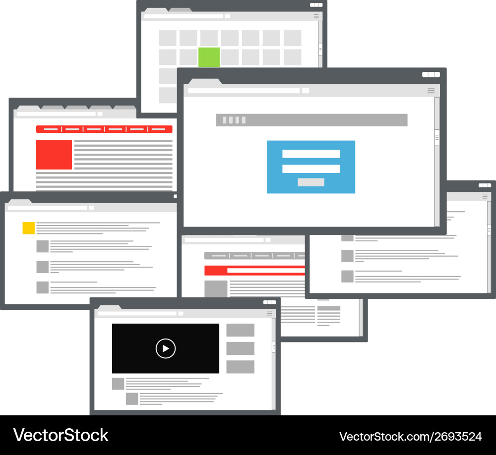 Multiple Browser Windows Interaction vector image