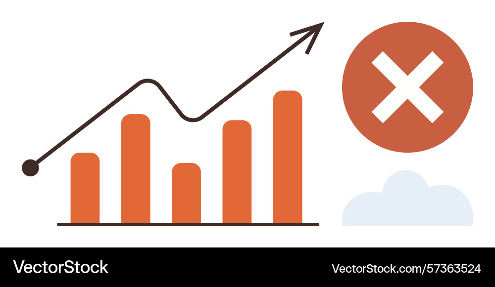 Rising graph with error sign highlighting business Rising graph with error sign highlighting business Vector Image