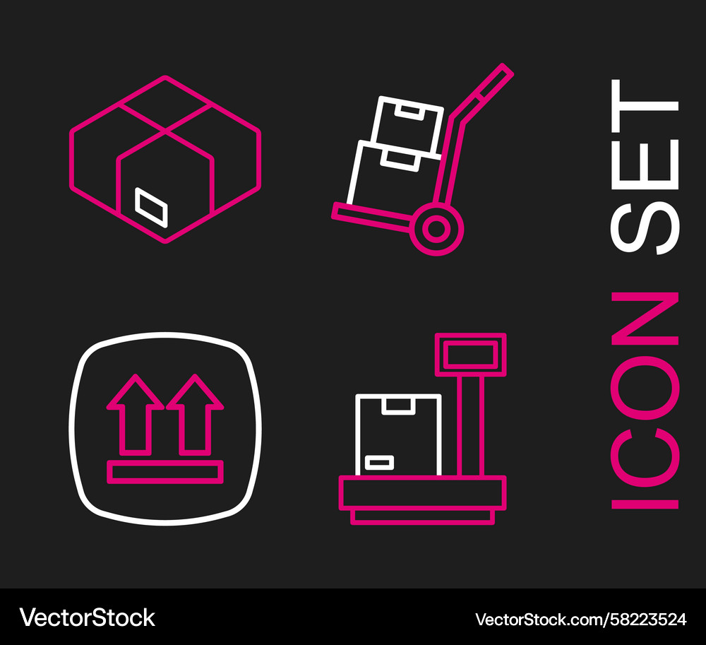 Set line scale with cardboard box this side up Vector Image
