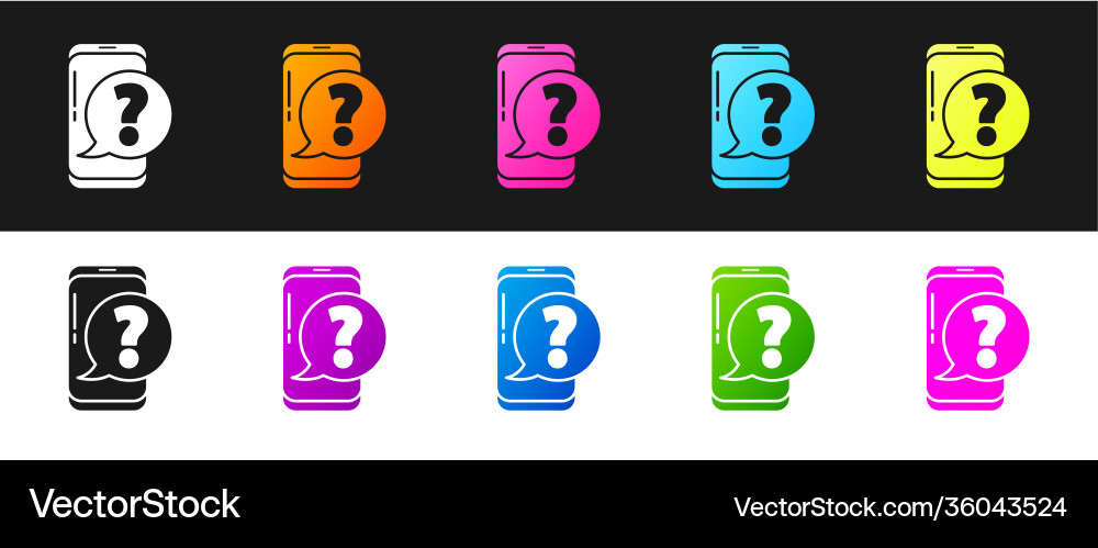 Set mobile phone with question icon isolated Set mobile phone with question icon isolated vector image