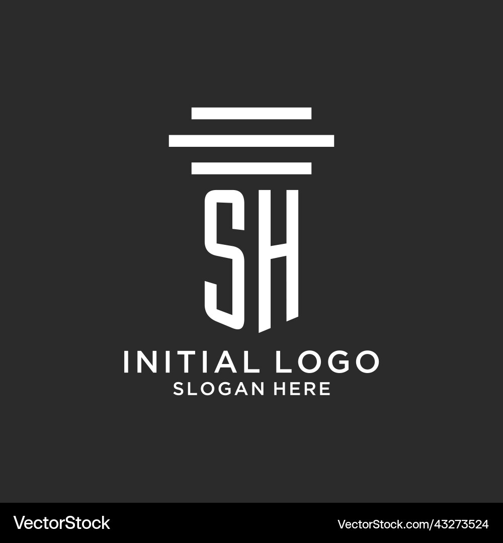 Sh initials with simple pillar logo design vector image