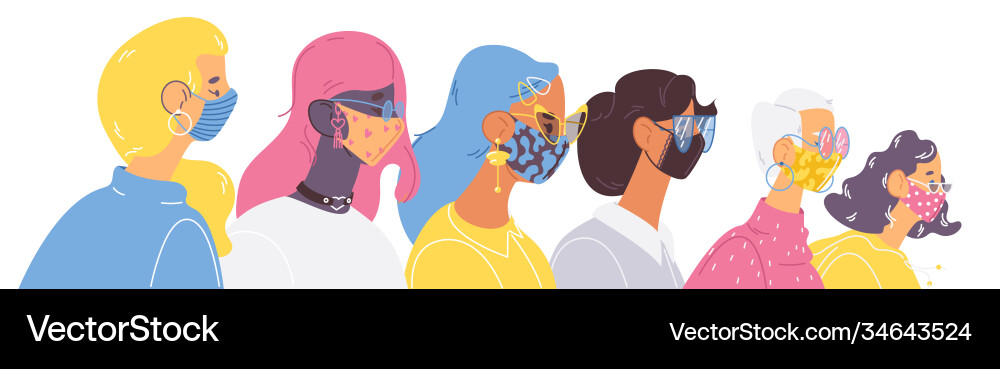 Women in protective and fashion face masks heads Women in protective and fashion face masks heads Vector Image