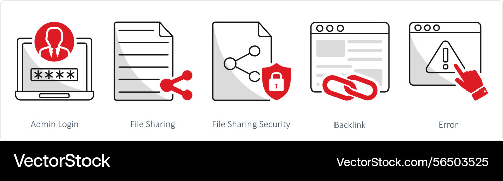 A set of 5 web design icons as admin login file Vector Image