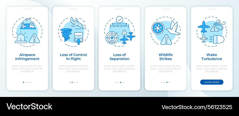 Aviation incidents blue onboarding mobile app Aviation incidents blue onboarding mobile app vector image
