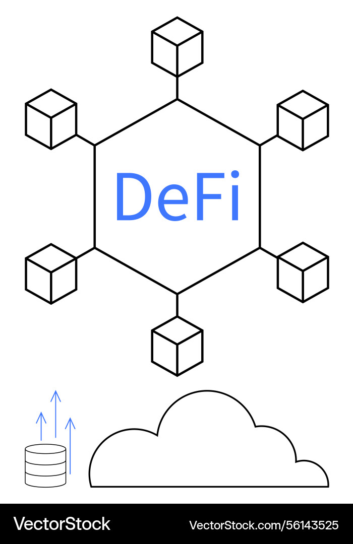Blockchain network with defi concept and data vector image