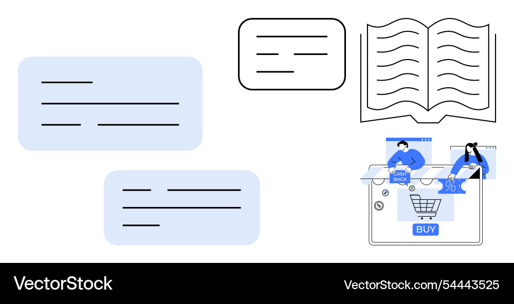 Conversational ui elements with open book Conversational ui elements with open book vector image