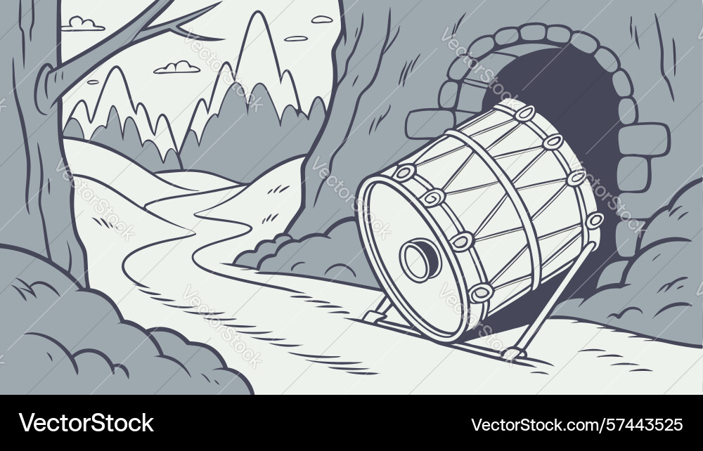 Drum in dark archway design generative ai vector image