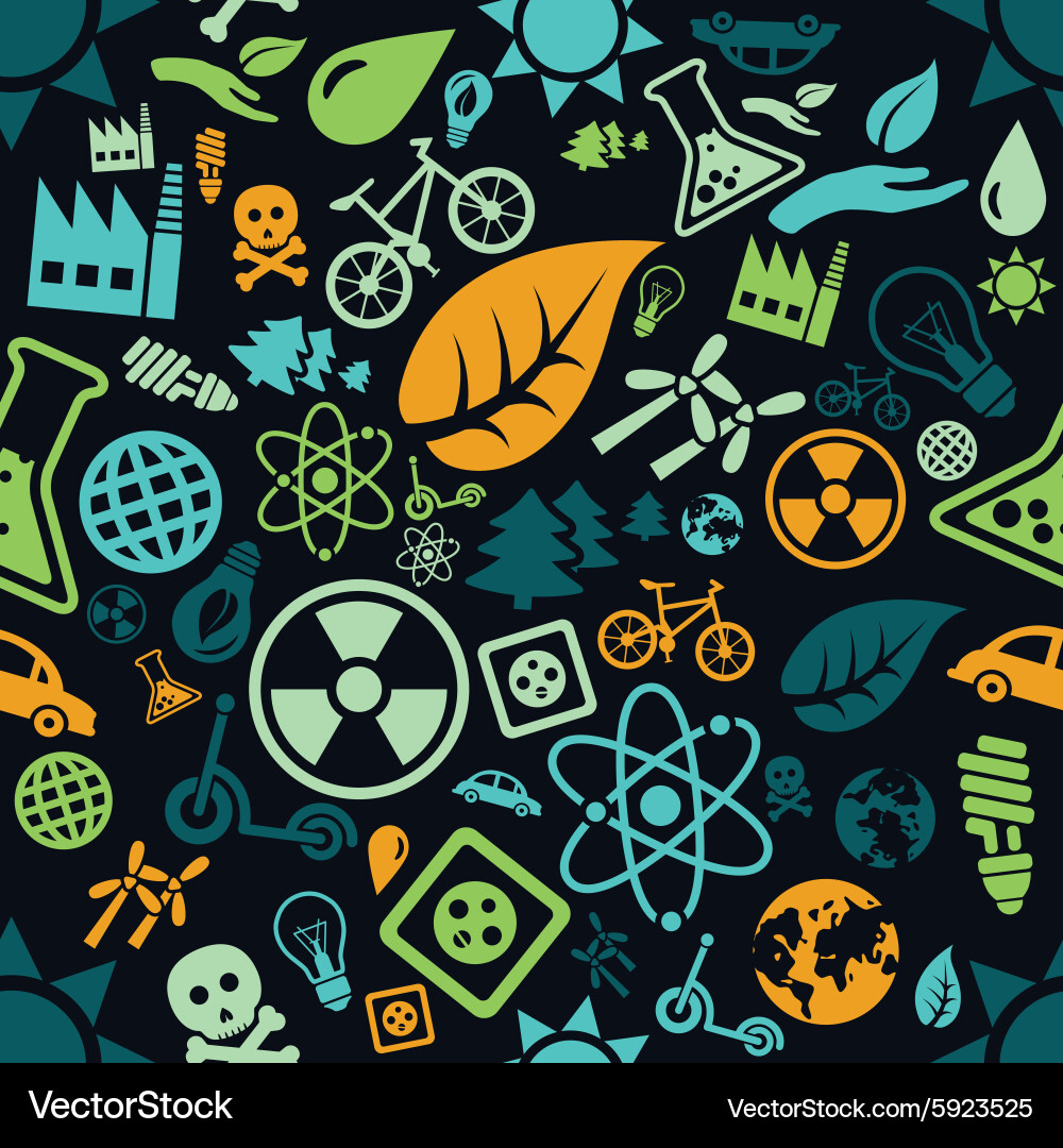 Ecology Seamless Pattern - Environmental Icons Vector Image