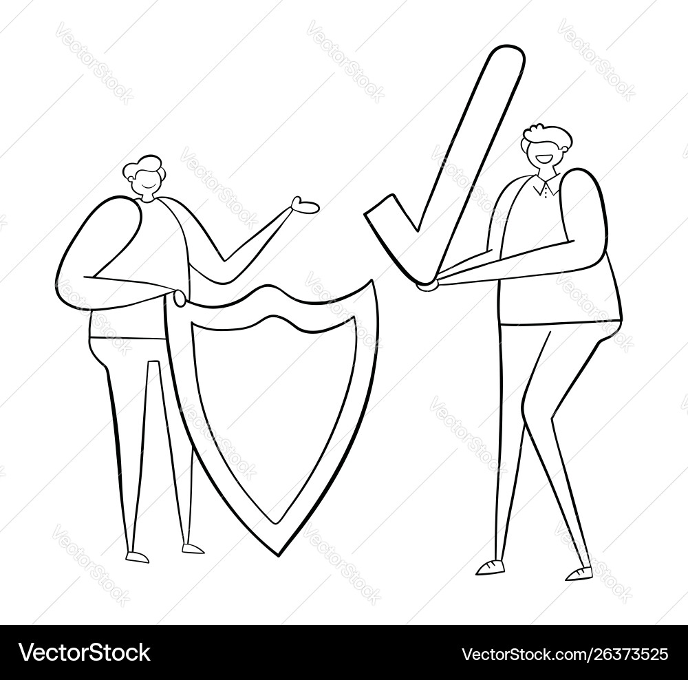 Man with shield and other holding check mark Man with shield and other holding check mark vector image