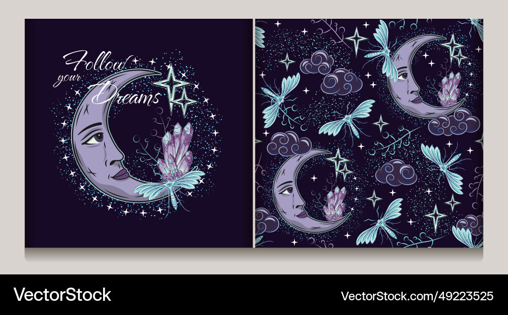 Pattern label with crescent moon face stars Pattern label with crescent moon face stars vector image