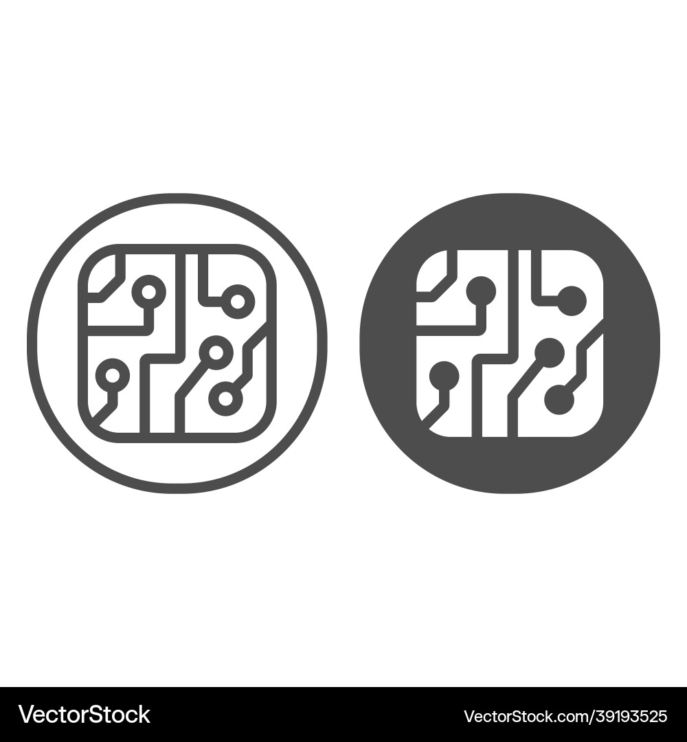 Pcb layout in circle line and solid icon Pcb layout in circle line and solid icon vector image