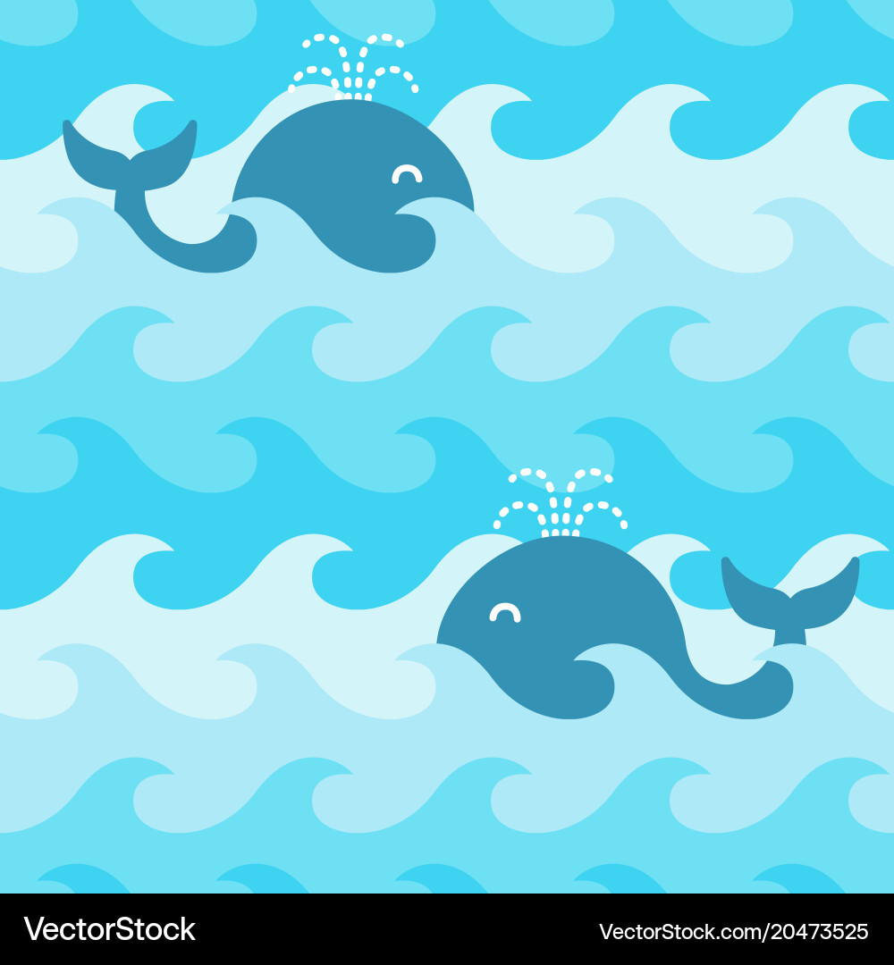 Seamless pattern with whales on the waves vector image