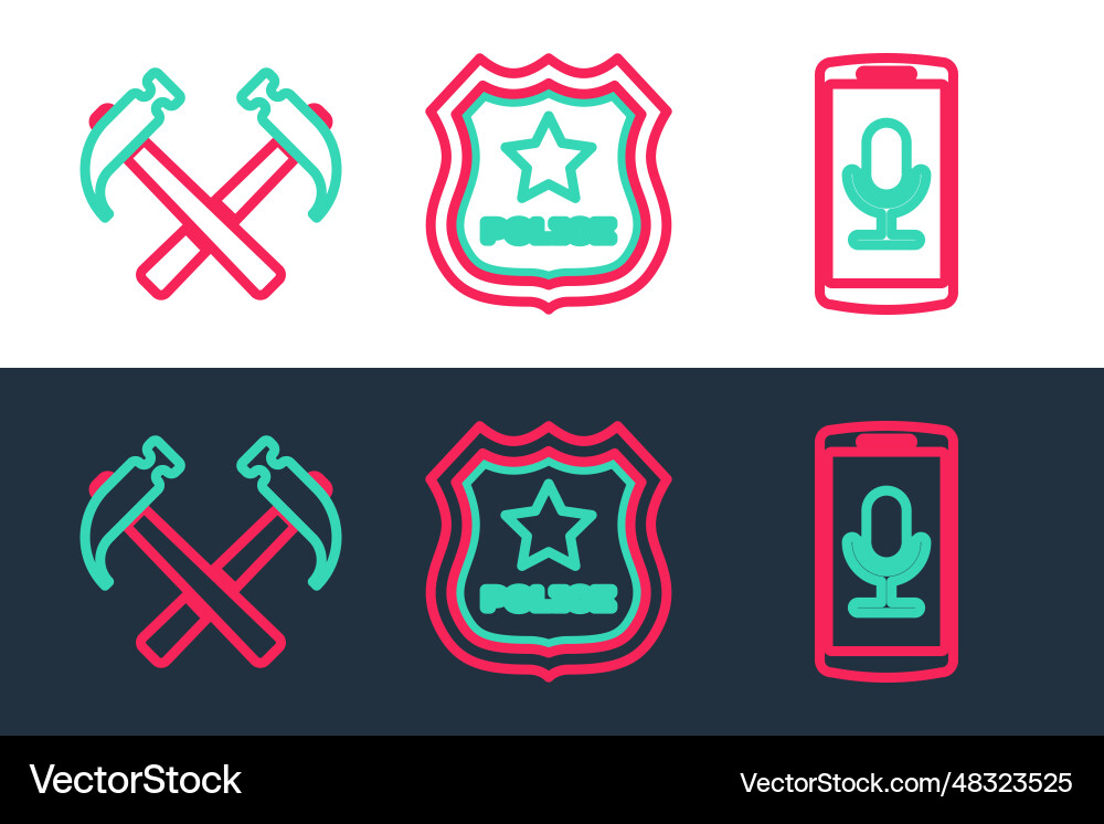 Set line mobile recording two crossed hammers Vector Image