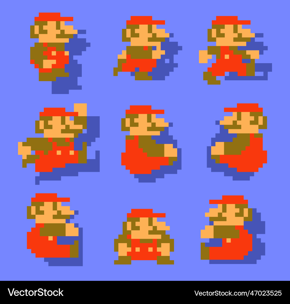 Set of mario moves art super bros Set of mario moves art super bros vector image