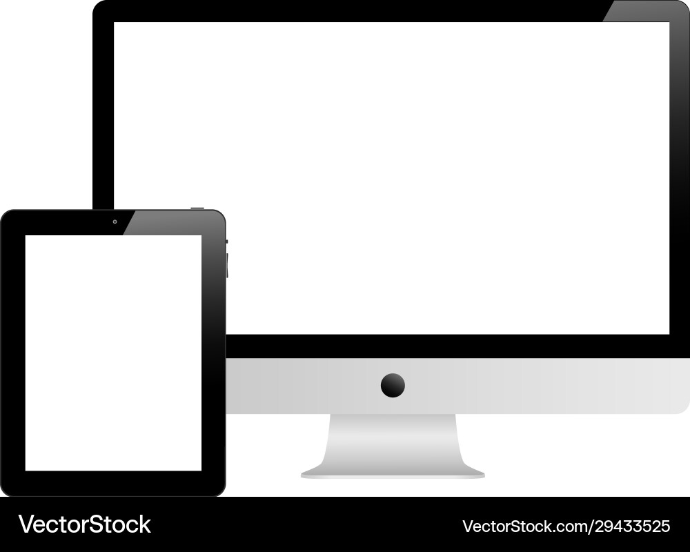 Tablet and desktop computer with white screen vector image