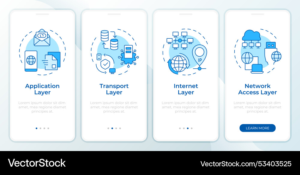 Tcp-ip blue onboarding mobile app screen Tcp-ip blue onboarding mobile app screen vector image