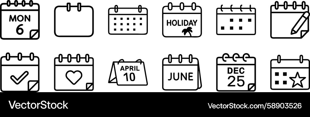 Calendar Date Outline Icon Set Vector Image