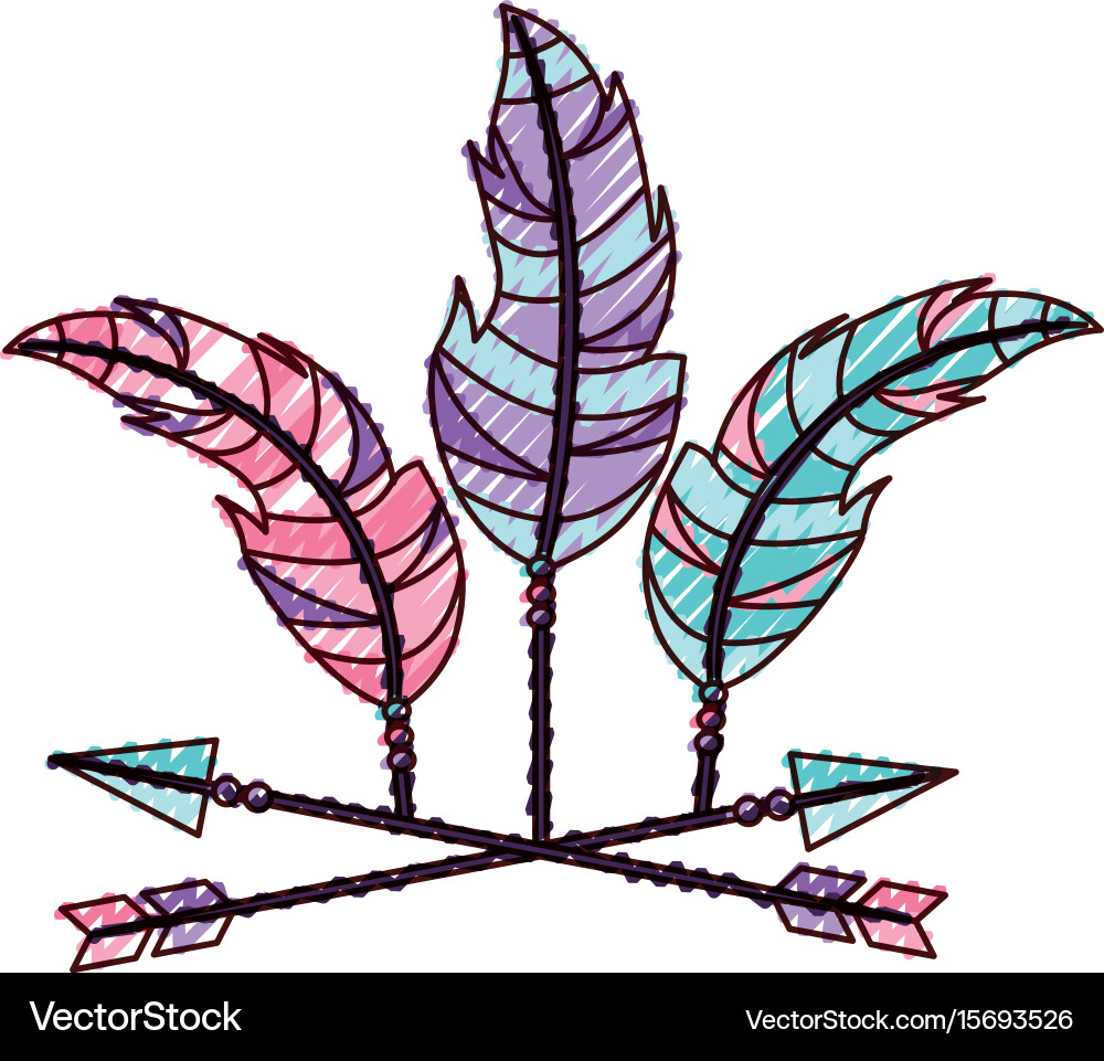 Decorative arrows with feathers boho style vector image