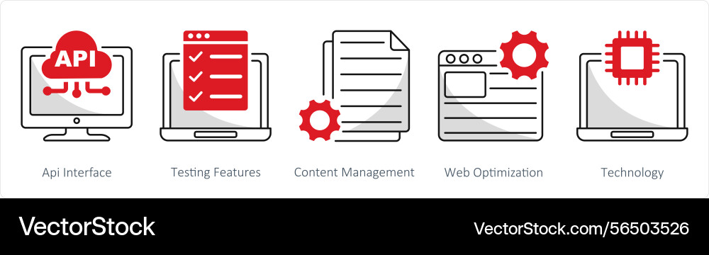 Ein Set von 5 Web-Design-Symbolen als api-Schnittstelle vektorbild