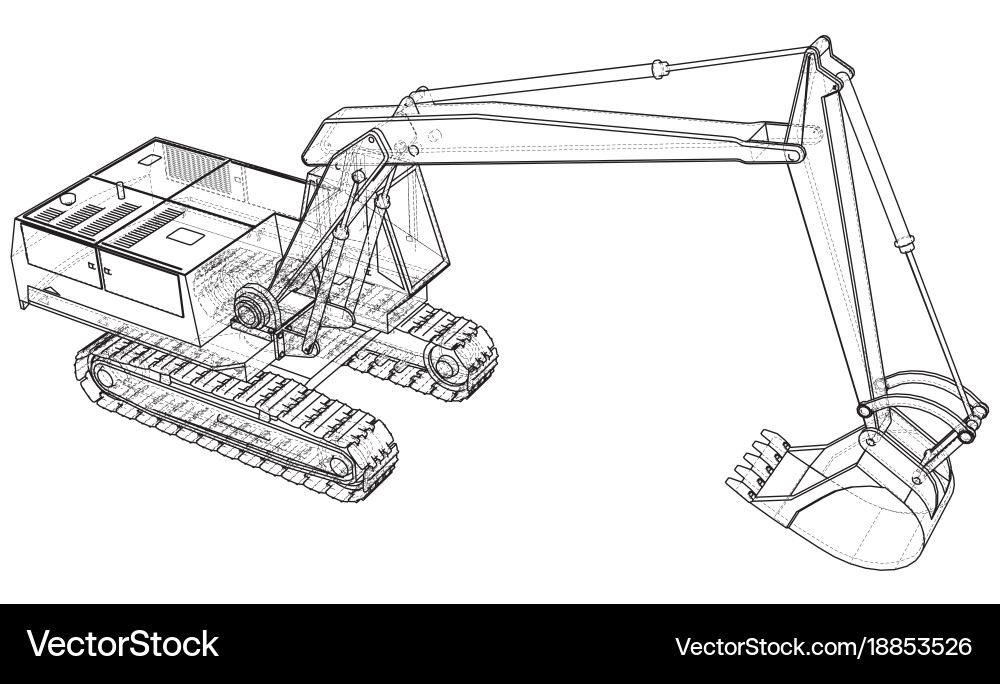 Excavator Wireframe Rendering Vector Image