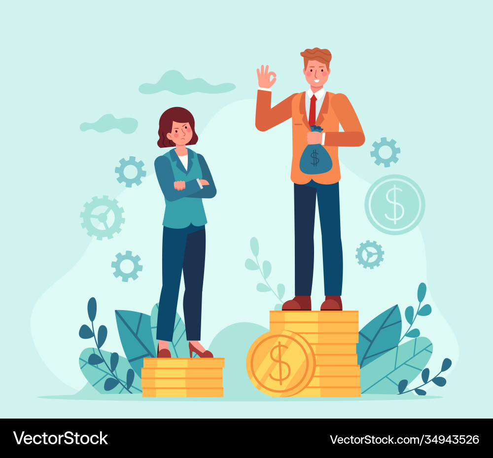 Gender salary gap business man and woman standing Gender salary gap business man and woman standing vector image