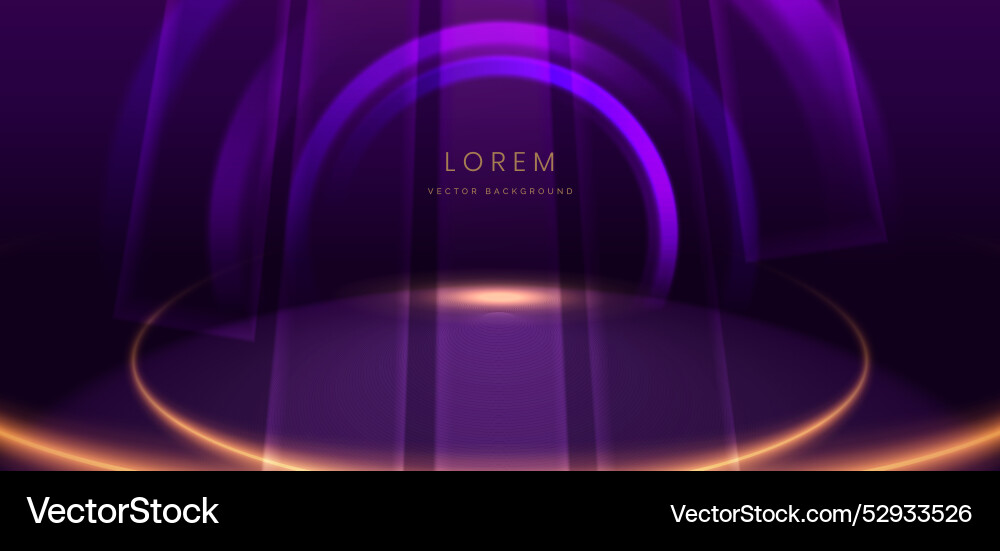 Glowing neon gold circular lines on dark purple Glowing neon gold circular lines on dark purple vector image