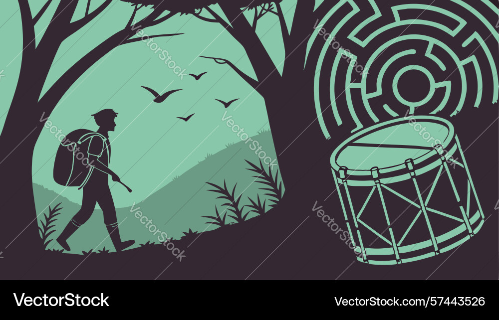 Man in maze with drum design generative ai Vector Image