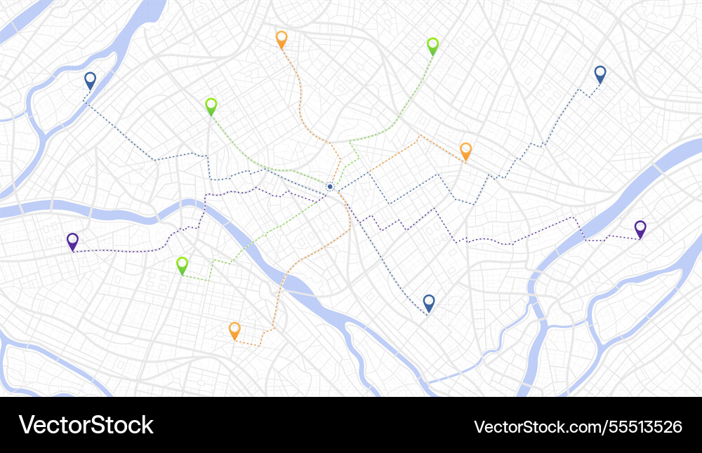 Multiple destinations gps tracking map track Multiple destinations gps tracking map track Vector Image