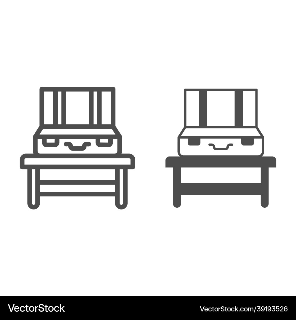 Opened empty suitcase on the table line and solid Opened empty suitcase on the table line and solid Vector Image