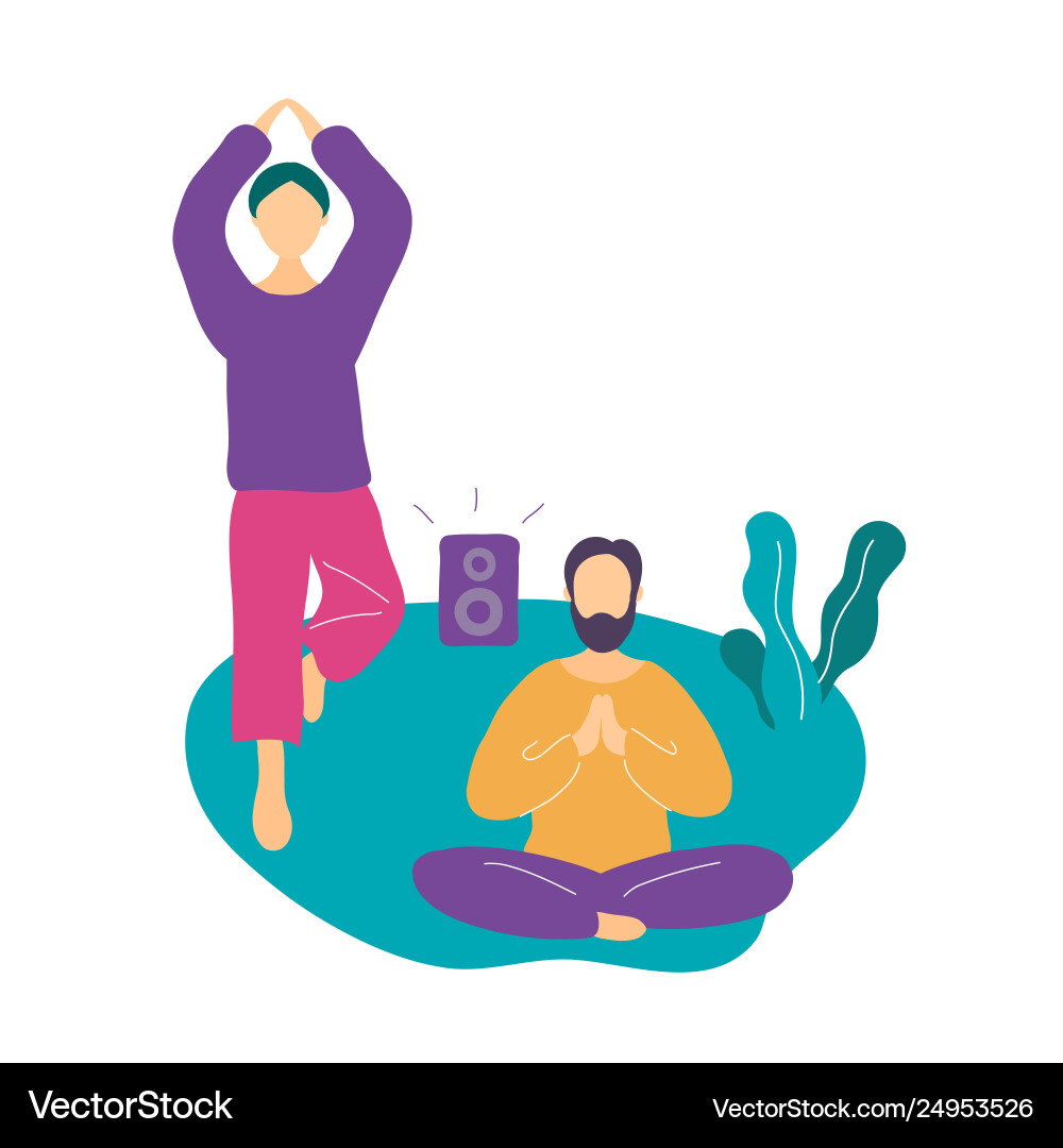 Paar tun Yoga-Übung und Meditation im Park Paar tun Yoga-Übung und Meditation im Park vektorbild