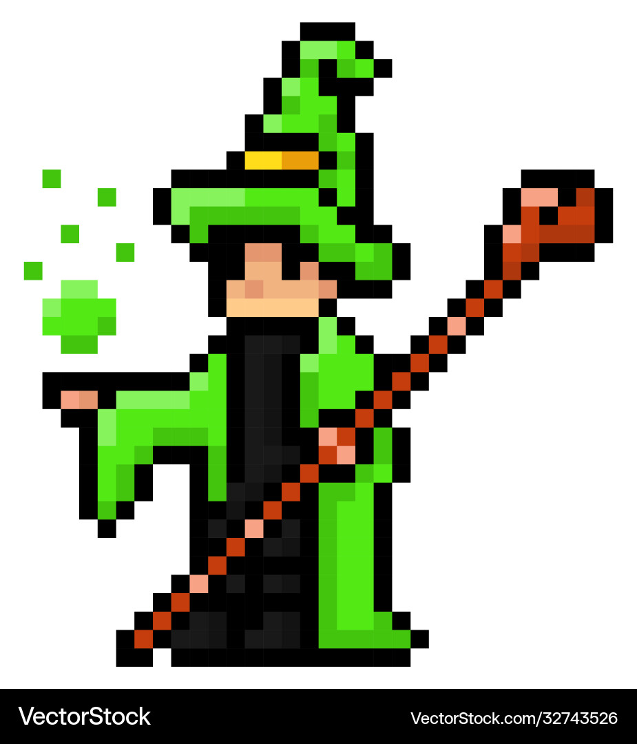 Pixel Wizard with Staff – Royalty-Free Vector | VectorStock