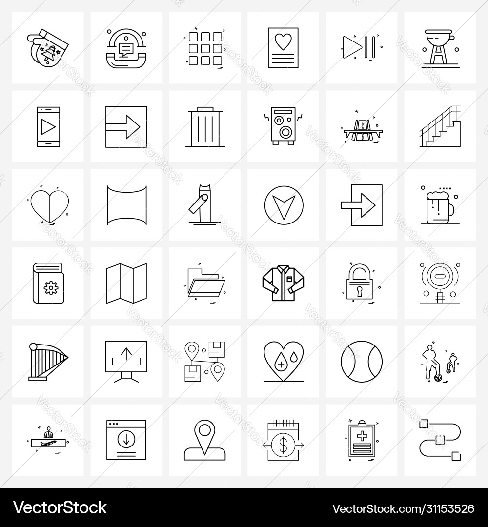 Set 36 modern line icons media pause blocks vector image