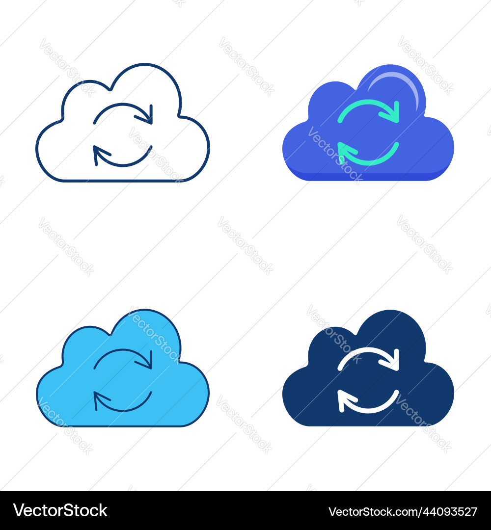 Cloud synchronization icon set in flat and line Cloud synchronization icon set in flat and line vector image