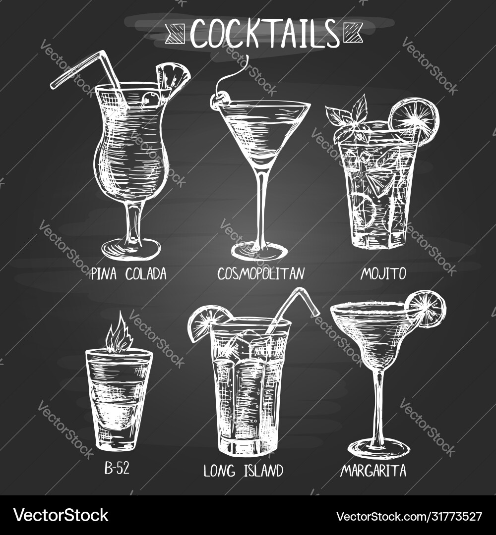 Cocktails aus handgezogenem Alkohol Cocktails aus handgezogenem Alkohol vektorbild