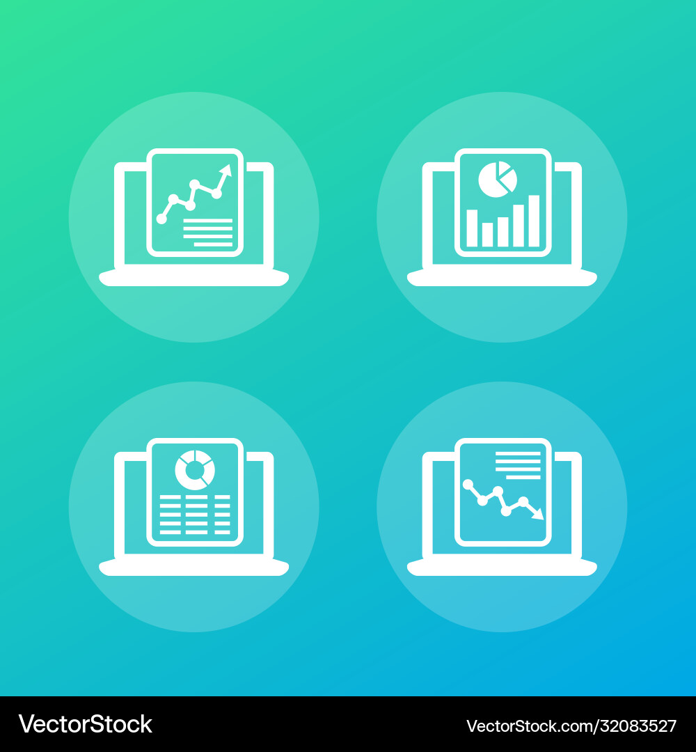 Computer analysis business analytics icons Vector Image
