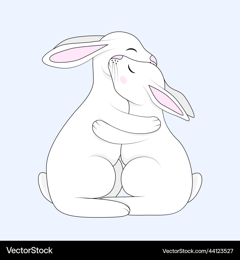Cute cartoon white bunnies hugging flat Cute cartoon white bunnies hugging flat vector image