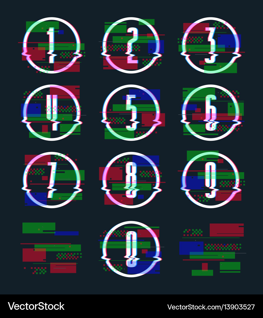 Decorative numbers with glitch distortion effect vector image