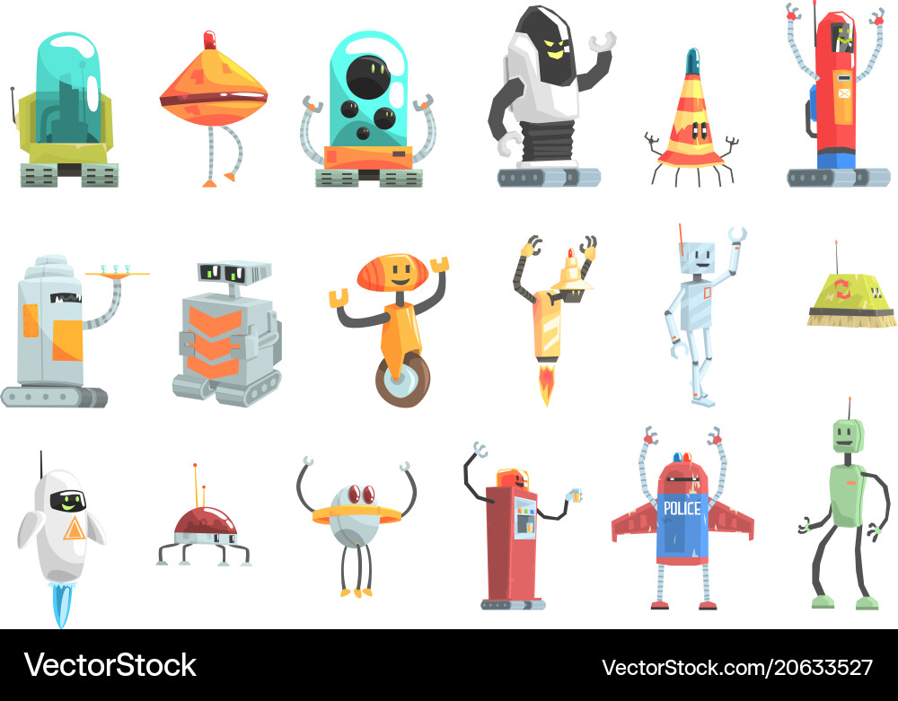 Different design public service robots set Different design public service robots set vector image