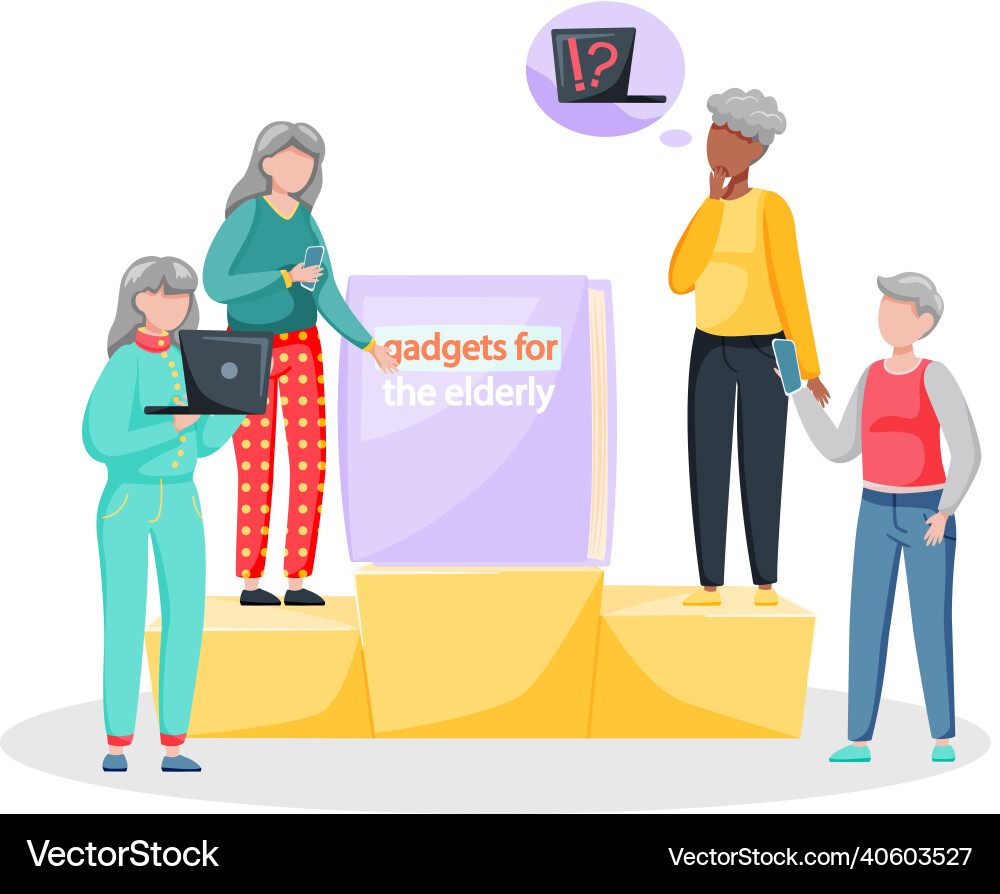 Gadgets for elderly developing skills in using Gadgets for elderly developing skills in using Vector Image