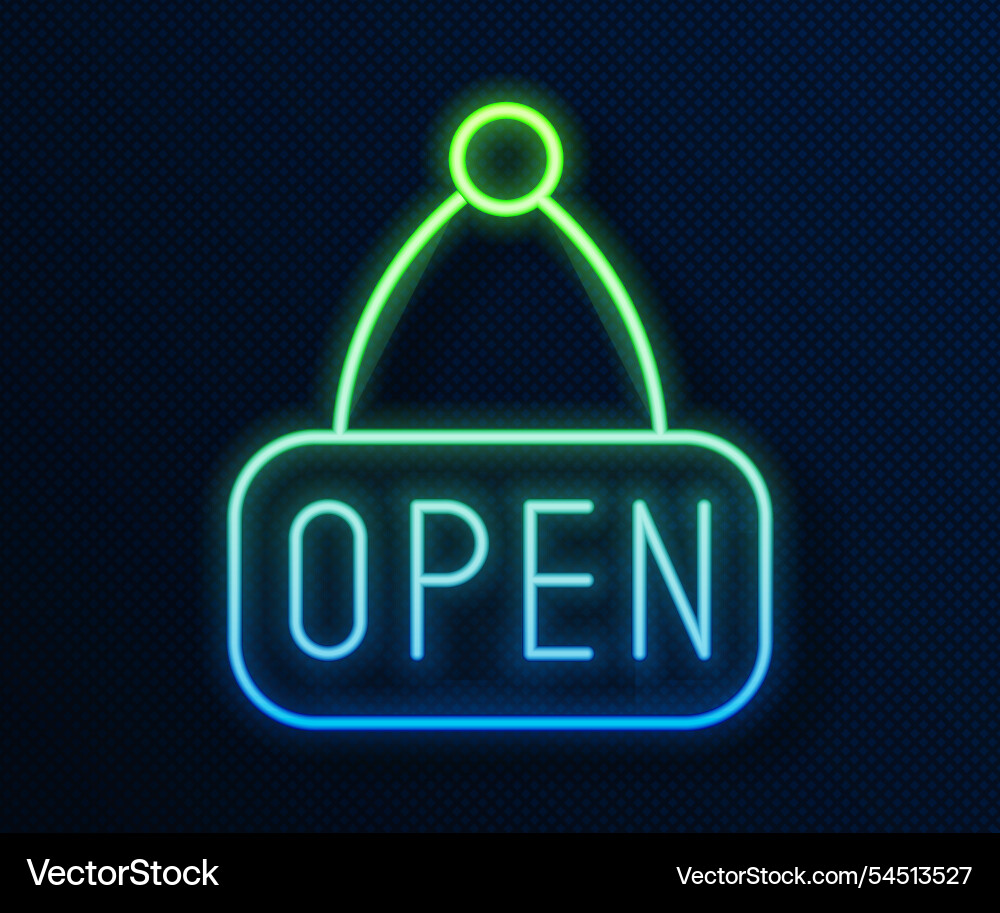 Glowing neon line hanging sign with text open Glowing neon line hanging sign with text open Vector Image