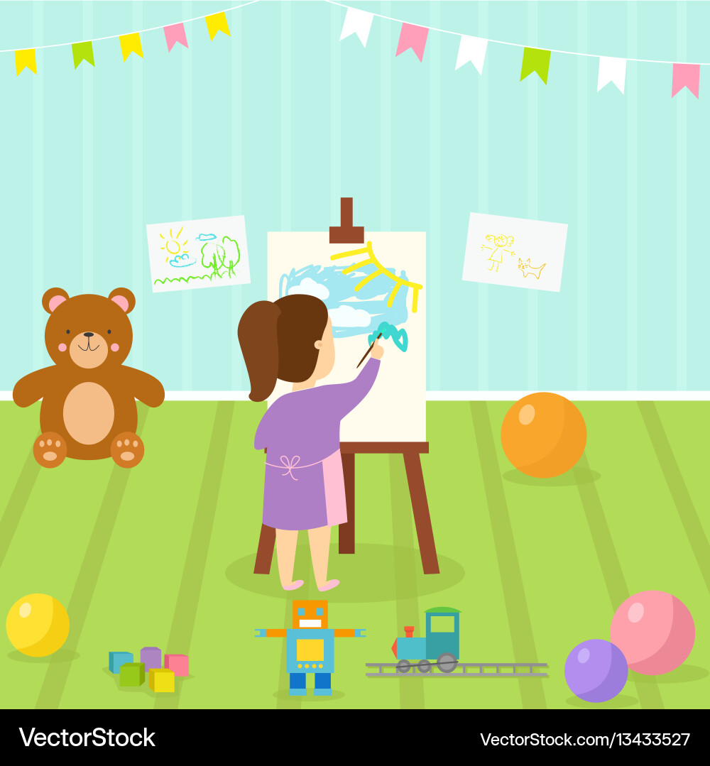Kids playroom with light furniture decor Kids playroom with light furniture decor vector image