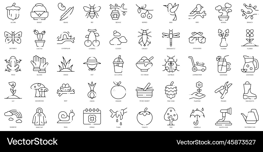 Linear style spring icons bundle Linear style spring icons bundle Vector Image