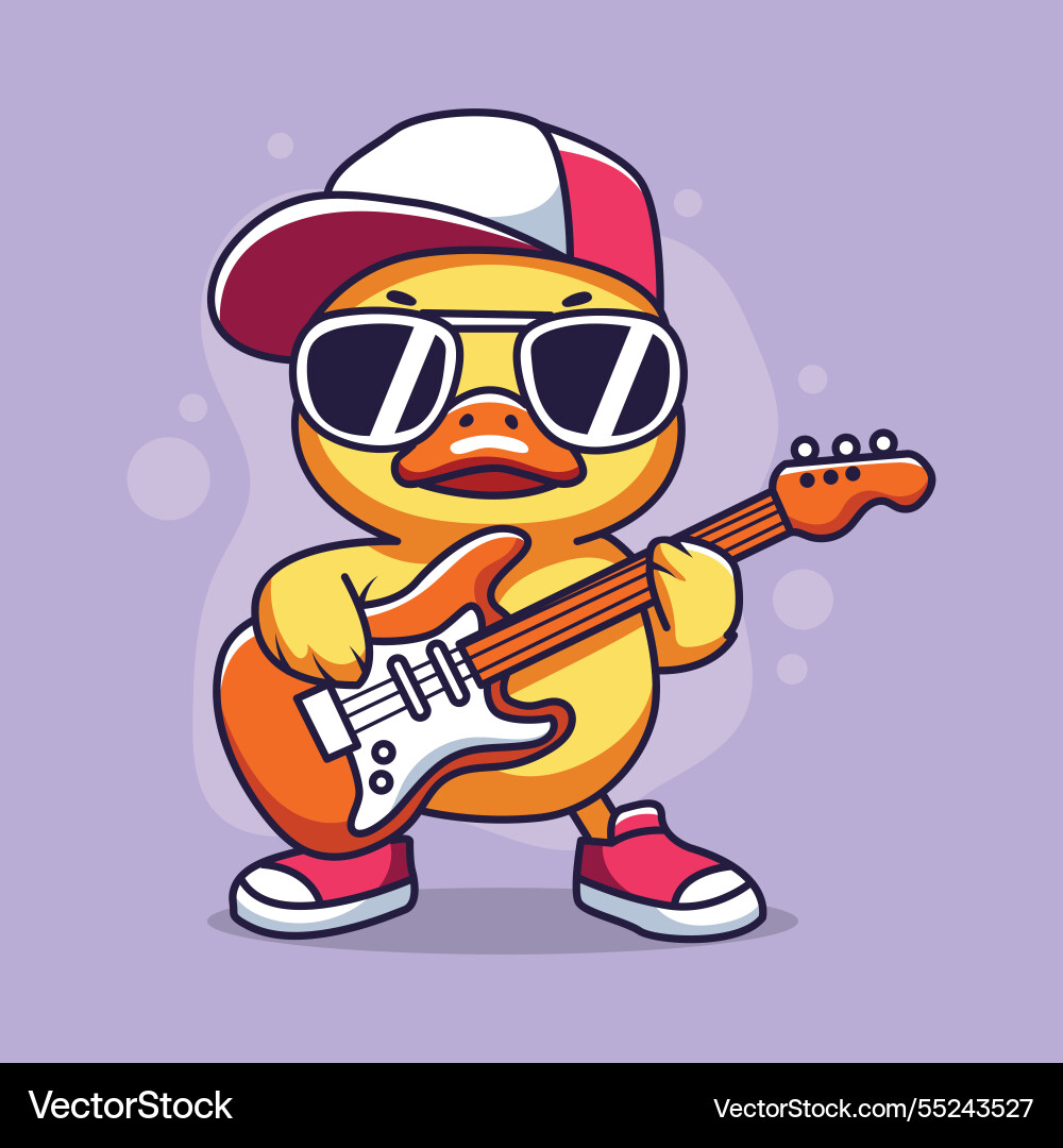 Süße Ente spielen Gitarre Süße Ente spielen Gitarre vektorbild