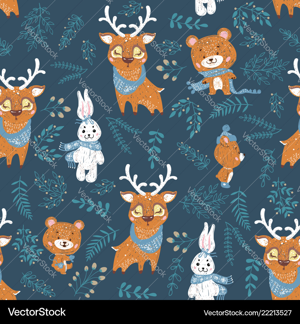 Seamless pattern with cute bunny deer and bear Seamless pattern with cute bunny deer and bear vector image
