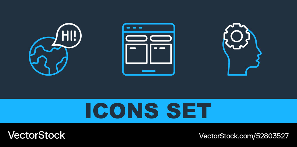 Set line head with gear inside learning foreign Set line head with gear inside learning foreign vector image